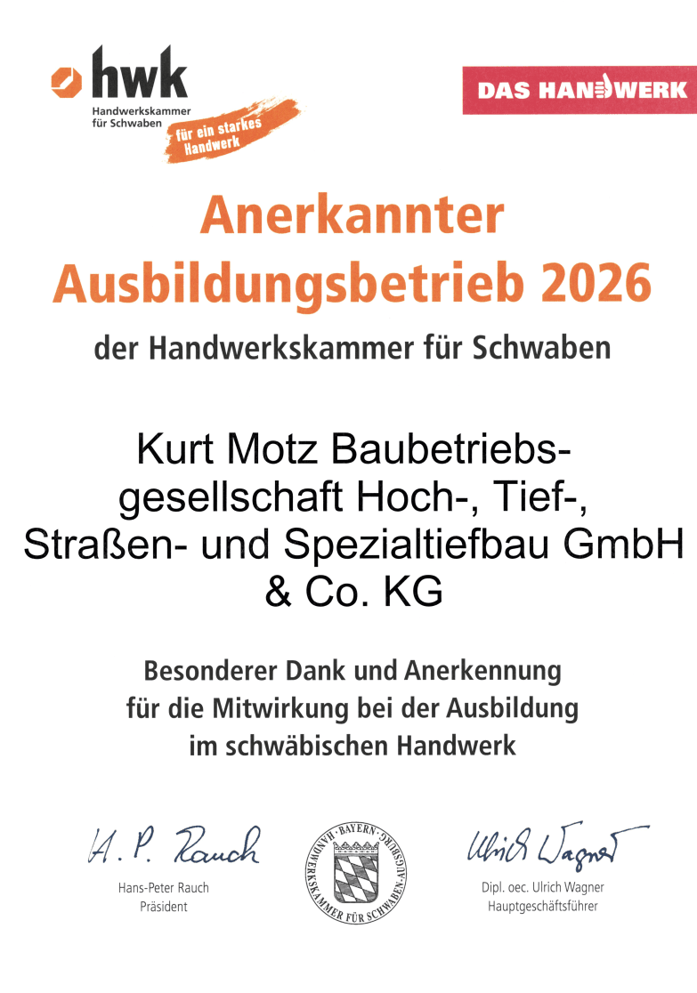 Urkunde HWK-Ausbildungsbetrieb 2026